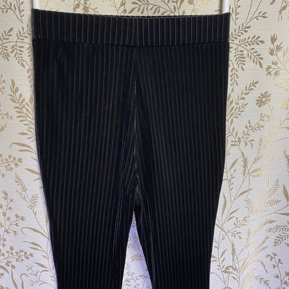 SHEIN Black Velvet Ribbed Flare Leg Pants XS 2 Coquette Indie Sleaze Whimsigoth