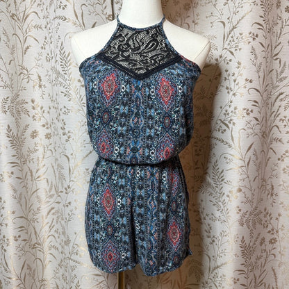 Gypsies & Moondust Boho Paisley Lace Halter Romper Shorts Womens S Southwestern
