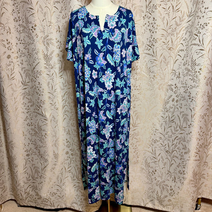 J.Jill Floral Split V-Neck Knit Maxi Dress Women XL Blue Tropical Resortwear NWT
