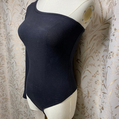 Abercrombie & Fitch One Shoulder Long Sleeve Bodysuit Black XS Minimalist Chic