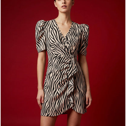 SHEIN Zebra Print Puff Sleeve Mini Dress Small Bodycon Cocktail Party Night Out