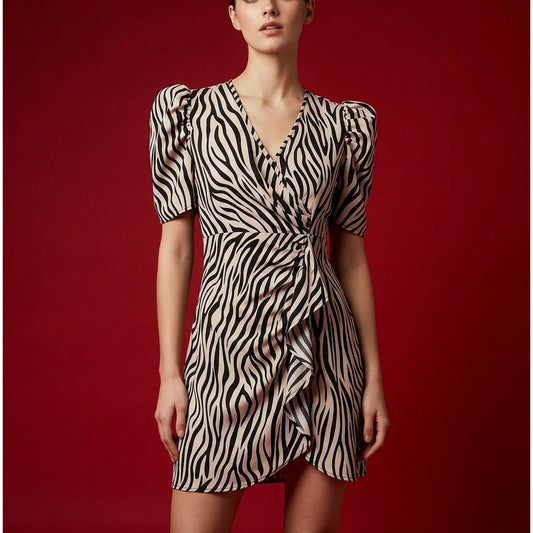 SHEIN Zebra Print Puff Sleeve Mini Dress Small Bodycon Cocktail Party Night Out