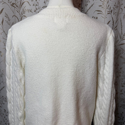 H&M Cable Knit Pearl Button Cardigan Sweater Womens S White Academia Coquette