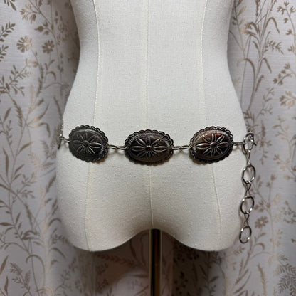 Vintage Silver Metal Concho Chain Belt Womens O/S Western Boho Cowgirl Indie
