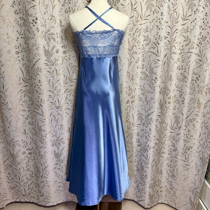 Alcea Rosea Satin Lace Trim Slip Dress Women M Blue Coquette Romantic Feminine