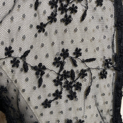 Black Embroidered Lace Mesh Top Small Coquette Soft Goth Romantic Sheer Floral