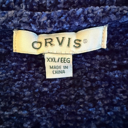 Orvis Chenille Open Front Duster Cardigan Women XXL Blue Cozy Cabincore Grandma