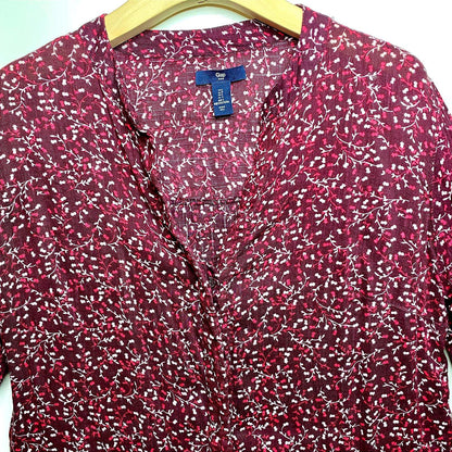 Gap Burgundy Floral Print Blouse Womens Large Cottagecore Dainty Fairycore Fall