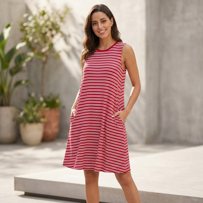 Time and Tru Stripe Midi Tank Dress XL Red White Streetwear French Girl Coastal