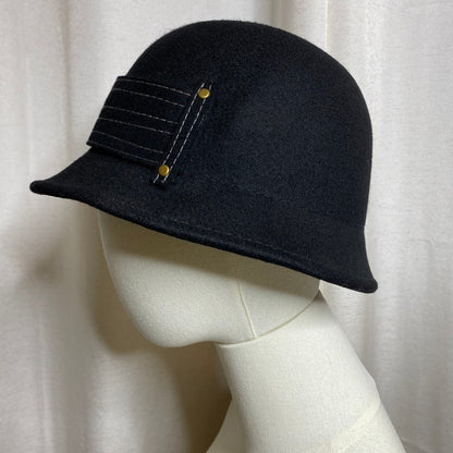 John Callanan 100% Wool Black Cloche Hat 1920s-Style Flapper Academia Steampunk