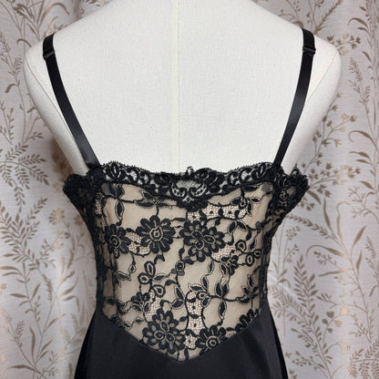 Gossard Artemis Vintage Black Lace Slip Dress Women XS Whimsigoth Coquette Retro
