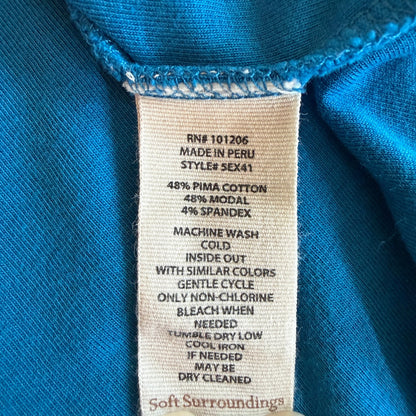 Soft Surroundings Wrap Drape Top Women 1X Teal Blue Faux Surplice Stretch Travel