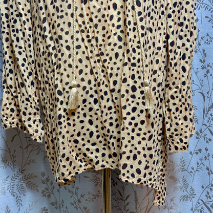 Billabong Cheetah Print Lace Up Tunic Women L Boho Beach Cover Up Resortwear