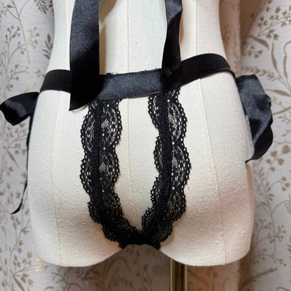 Black Lace Mesh Halter Teddy OS Boudoir Goth Dark Coquette Romantic Sirencore