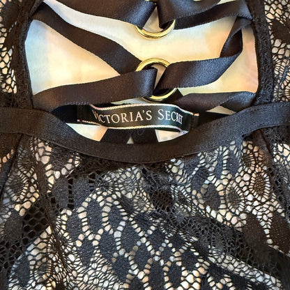 Victoria's Secret Women Black Lace Strappy Cage Teddy Large Vampy Glam Boudoir