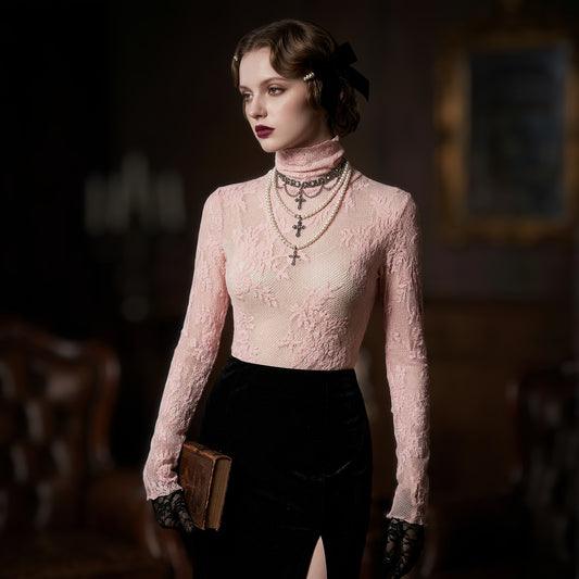 Free People Intimately Pink Lace Mock Neck Top XXS Balletcore Coquette Fairycore