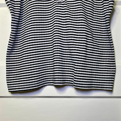 Sonoma Striped Henley Tank Top Women L Black White French Girl Coastal Nautical