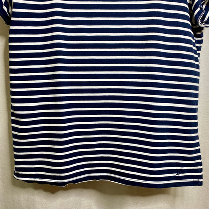 Nautica Blue White Striped Cold Shoulder Tie Tee XL Coastal Sailor Chic Nautical