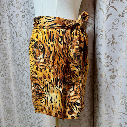 Handmade Tiger Print Wrap Mini Skirt OS Summer Beach Indie Y2K Safari Festival