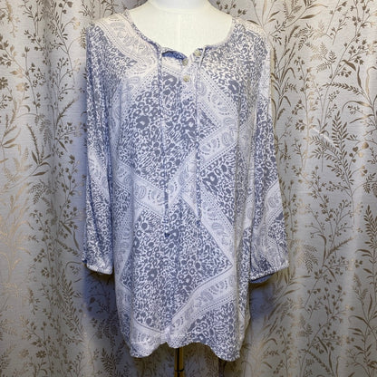Sonoma Peasant Blouse XL Gray Paisley Leopard Cottagecore Lagenlook Minimalist