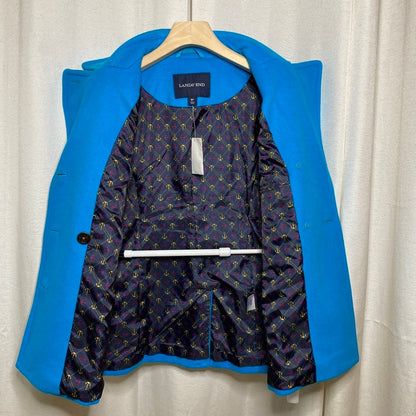 Lands' End Blue Wool/Cashmere Pea Coat 8P Nautical Sailor Chic Dopamine Dressing