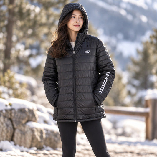 New Balance Full-Zip Quilted Hooded Puffer Jacket Women 1X Gorpcore Athleisure