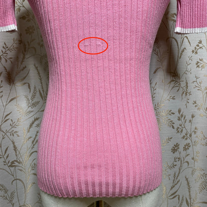 ZESICA Pink Ribbed Knit Sweater Top Small White Trim Short Sleeve Bodycon Preppy
