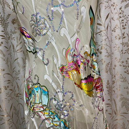 Shirley of Hollywood Silk Sequin Chemise Large Y2K Butterfly Fairycore Festival