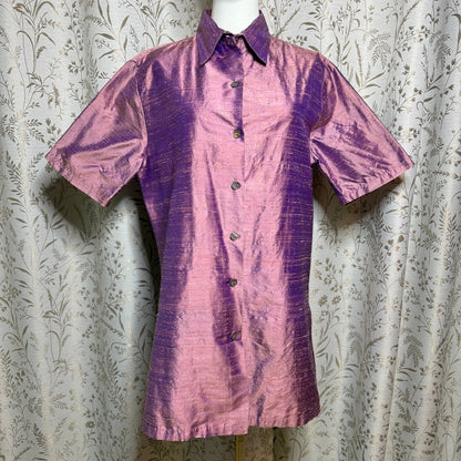 Tom Tom California Vintage Iridescent Silk Shirt Women M Purple Boho Artsy Retro