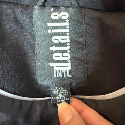 Details INTL Black Hooded Full-Zip Knit Jacket Women L Minimalist Dark Academia