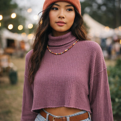 Wild Fable Mauve Waffle Knit Crop Turtleneck Top XS Coquette Grunge Soft Girl
