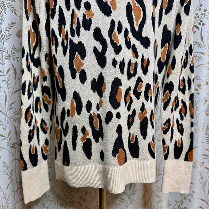 A New Day Bold Leopard Print Sweater Women XL Cozy Casual Office Chic Neutrals