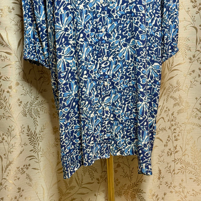 Well Worn Floral Shirt Dress Womens XL Blue Long Sleeve Boho Coastal Grandmother