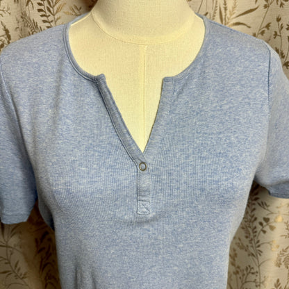 Charter Club Pima Cotton V Neck Henley Women L Blue Coastal Casual Americana