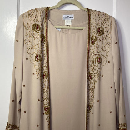 Jack Bryan Vintage Beaded Chiffon Midi Dress & Jacket Sz 14 90s Elegant Modest
