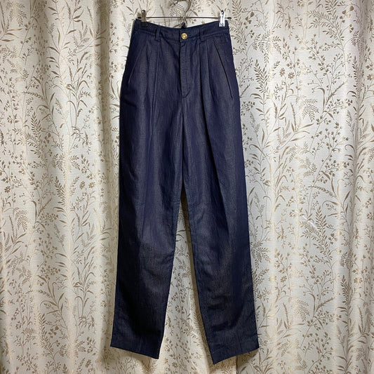 DSquared2 Dark Indigo Denim High Rise Pleated Trousers Italy 38 NWT Designer Mod