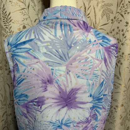 Shaver Lake Vintage Sleeveless Semi Sheer Blouse Women XL Y2K Tropical Sparkle