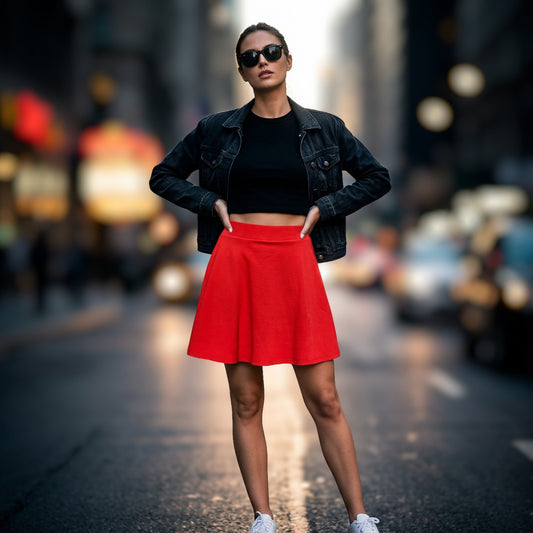 Forever 21 High-Waisted Cotton Skater Mini Skirt Red / XS Dance Cheer Tennis Y2K Twee Sporty