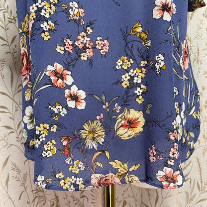 IZ BYER Blue Floral Ruffle Halter Top Small Keyhole Romantic Boho Cottagecore