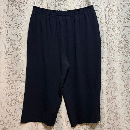 Lagenlook Black Crepe Cropped Wide Leg Pants Women 2XL Coastal Casual Minimalist