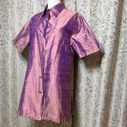 Tom Tom California Vintage Iridescent Silk Shirt Women M Purple Boho Artsy Retro