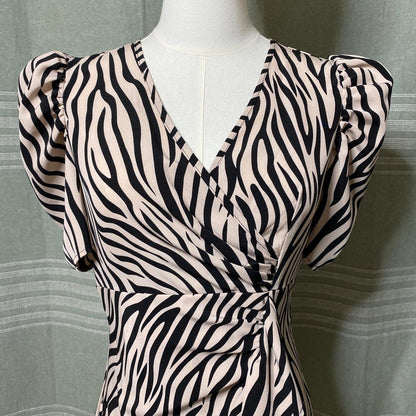 SHEIN Zebra Print Puff Sleeve Mini Dress Small Bodycon Cocktail Party Night Out