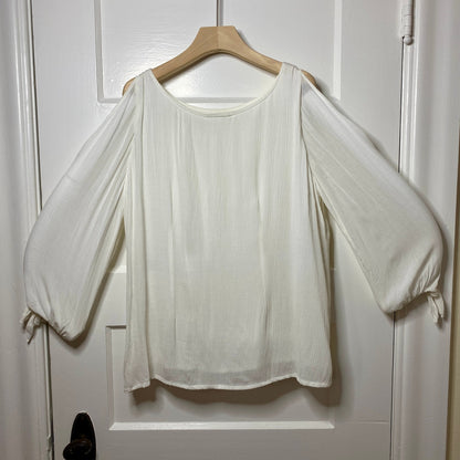 Soft Surroundings Cold Shoulder Blouse S White Balloon Sleeve Festival Boho Chic
