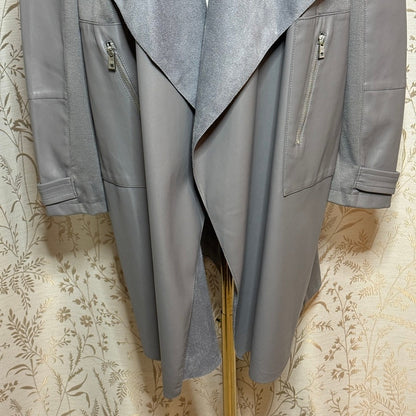 Marc New York Faux Leather Suede Drape Front Jacket Women XL Gray Moto Edgy Chic