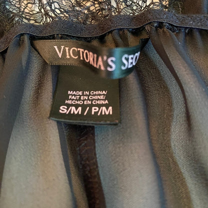 Victorias Secret Black Sheer Ruffle Lace Babydoll Robe S/M Kimono Coquette Goth