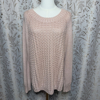 Calvin Klein Jeans Pink Shimmer Knit Sweater Women XL Preppy Boho Light Academia