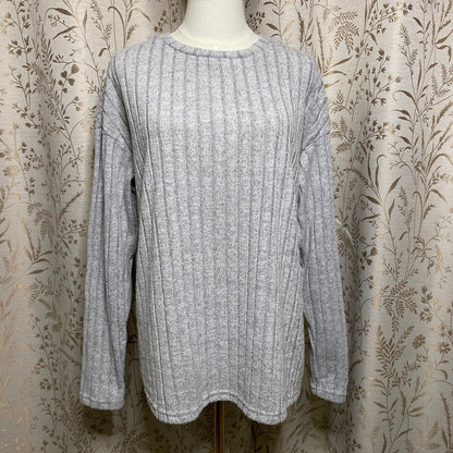 Heather Gray Ribbed Knit Long Sleeve Top Small Scandi Lagenlook Minimalist Cozy