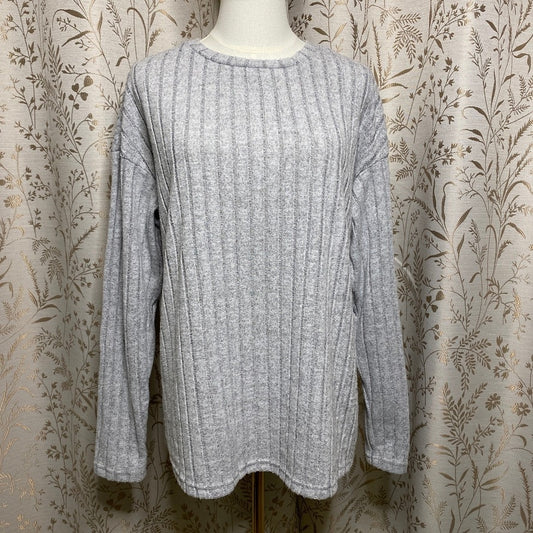 Heather Gray Ribbed Knit Long Sleeve Top Small Scandi Lagenlook Minimalist Cozy