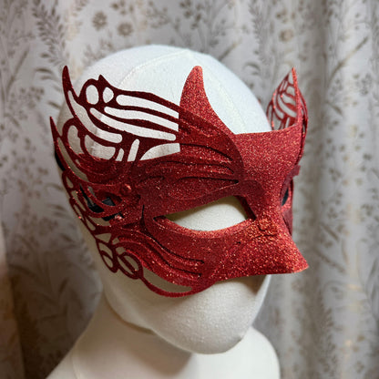 Red Glitter Die Cut Devil Mask Halloween Masquerade Costume Baddie Cottage Goth