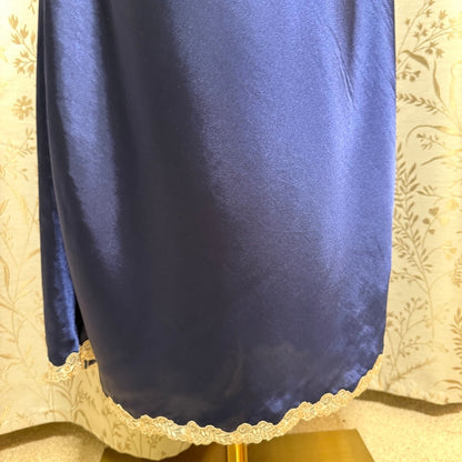 Jaclyn Smith Blue Satin Lace Trim Long Slip Dress Women M Vintage 90s Y2K Glam